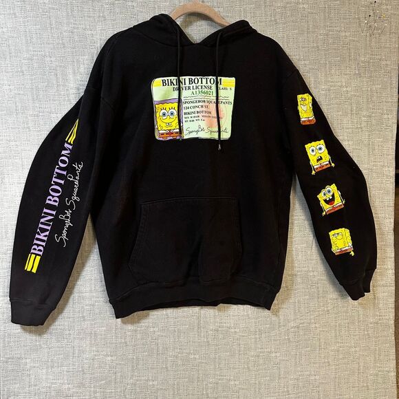 Nickelodeon Spongebob Hoodie Pullover Graphic Print Long Sleeve Black L - Picture 1 of 9